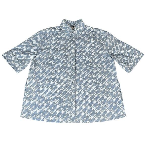 Fendi Denim Short Sleeve Button Up Shirt Blue Size 40 NWT - Picture 8 of 8